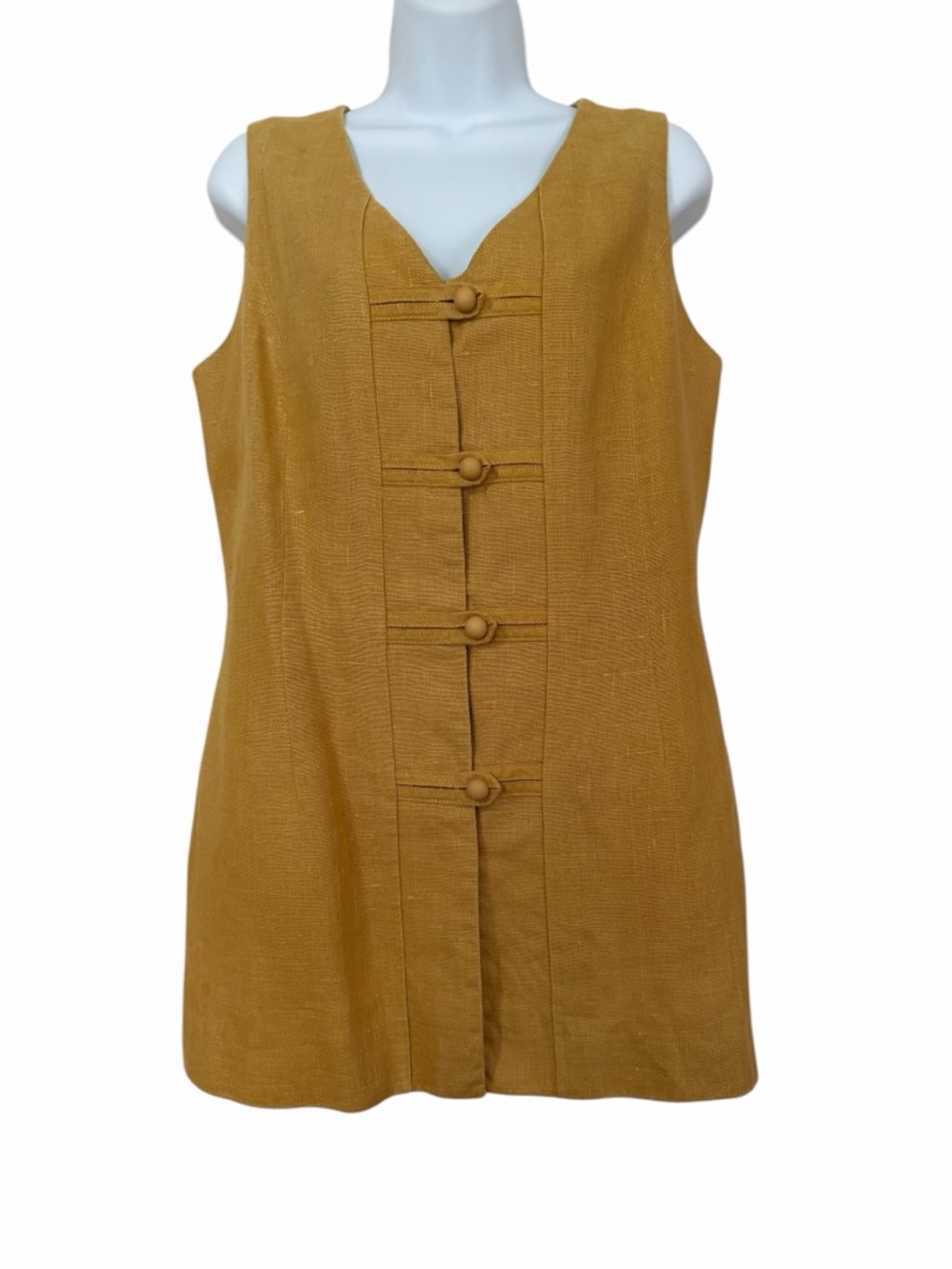 Mustard Yellow Linen Vest Size 8 Longline Layering Spring Breathable Lightweight